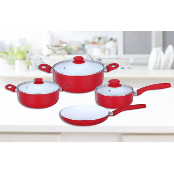 BATERIA COCINA ALUMINIO CON FONDO CERÁMICO 7 PIEZAS 