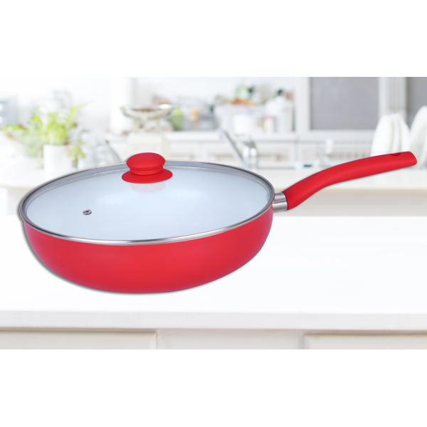 WOK ALUMINIO CON FONDO CERÁMICO ROJO 30CM 