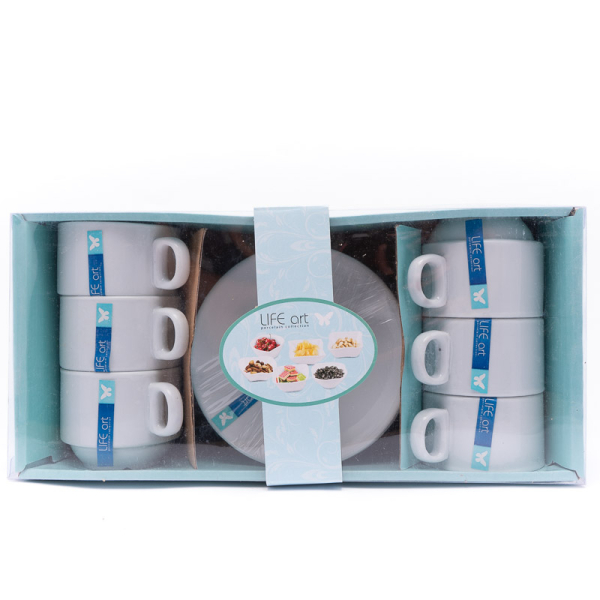 SET 6 TAZAS C/PLATILLO BLANCO 