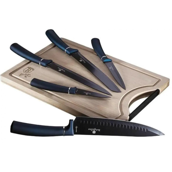 SET CUCHILLOS 5 PZS AZUL+TABLA 