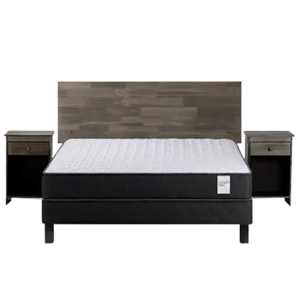 CAMA EUROPEA WAVE 2 PLAZAS BASE NORMAL CON MUEBLES TABOR GRAFITO 