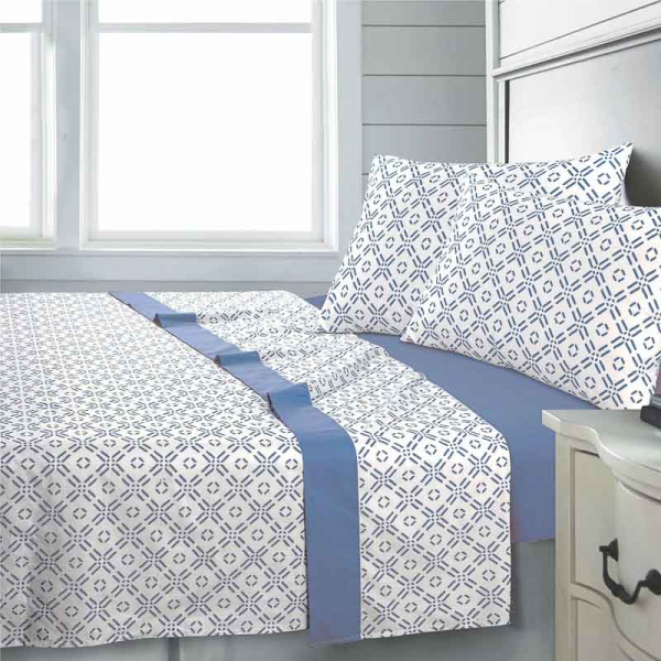 SABANA ESTAMPADA 180H KING AZUL 