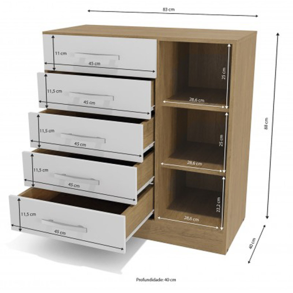 COMODA 5 CAJONES 1 PUERTA S265 BICOLOR 