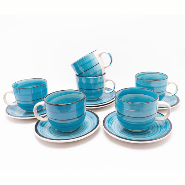 SET 6 TAZAS AZUL C/PLATILLO 320 CC 