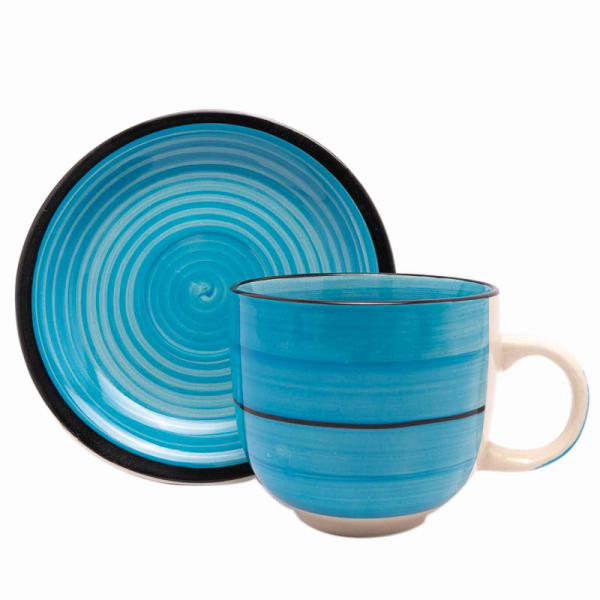 SET 6 TAZAS AZUL C/PLATILLO 320 CC 
