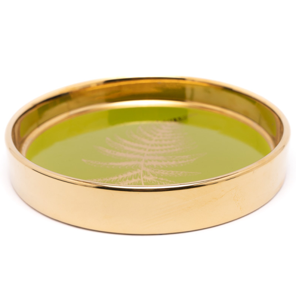 PLATO DECORATIVO COLOR DORADO CON INTERIOR VERDE 13CM 