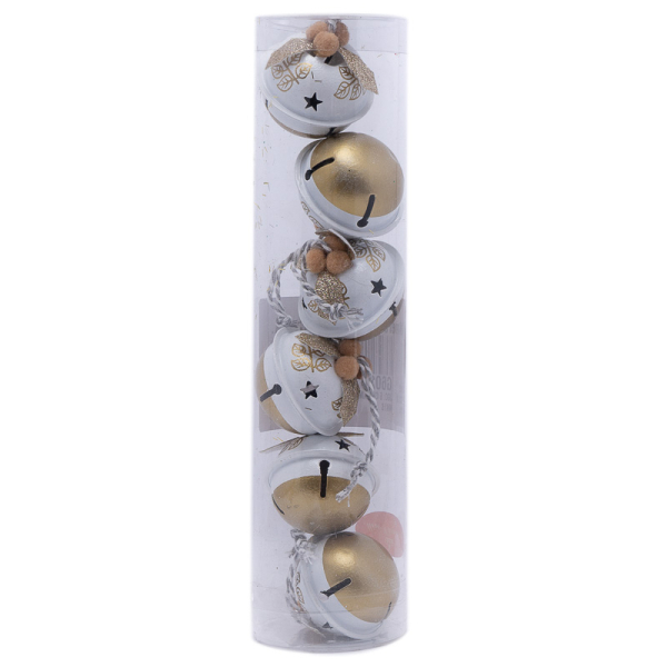 JUEGO 6 ORNAMENTOS ESFERAS BLANCO-DORADO 