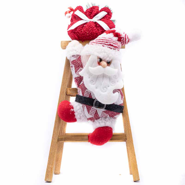 FIGURA SANTA-NIEVE 36CM ROJO-BLANCO ESCALERA 