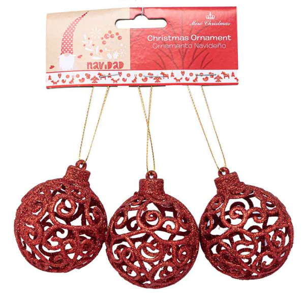 JUEGO 3PZS ORNAMENTO ROJO 