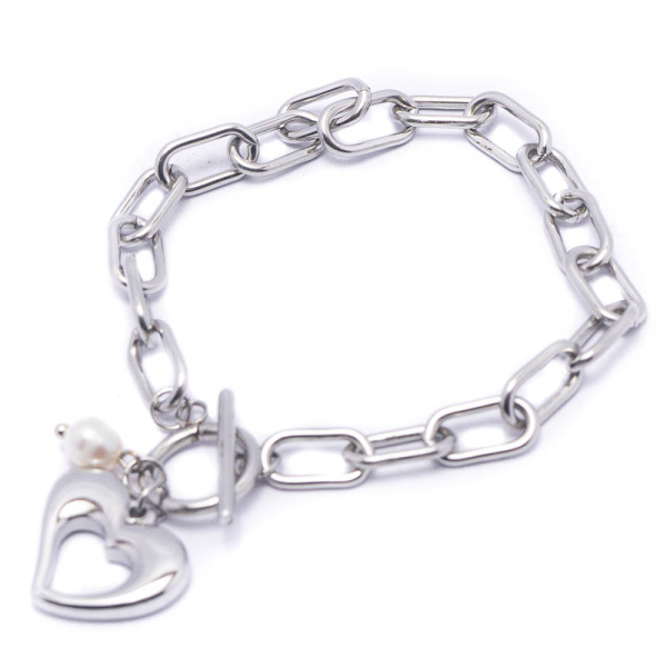 PULSERA ACERO CORAZON PLATEADA