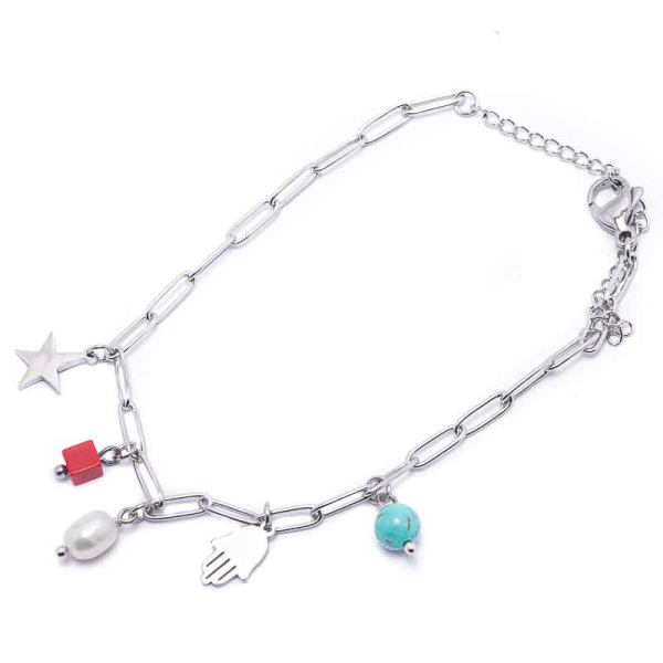 PULSERA ACERO DIJES PLATEADO 