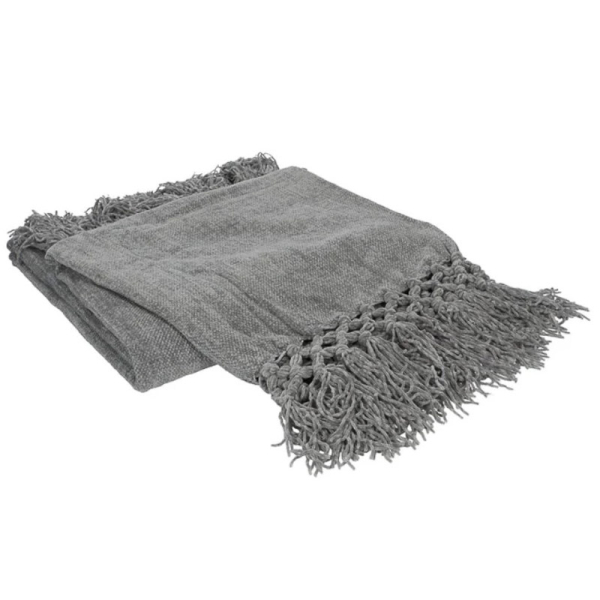 MANTA CHENILLE GRIS FLECOS 