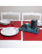 SET 4 INDIVIDUALES ECO CUERO ROJO 