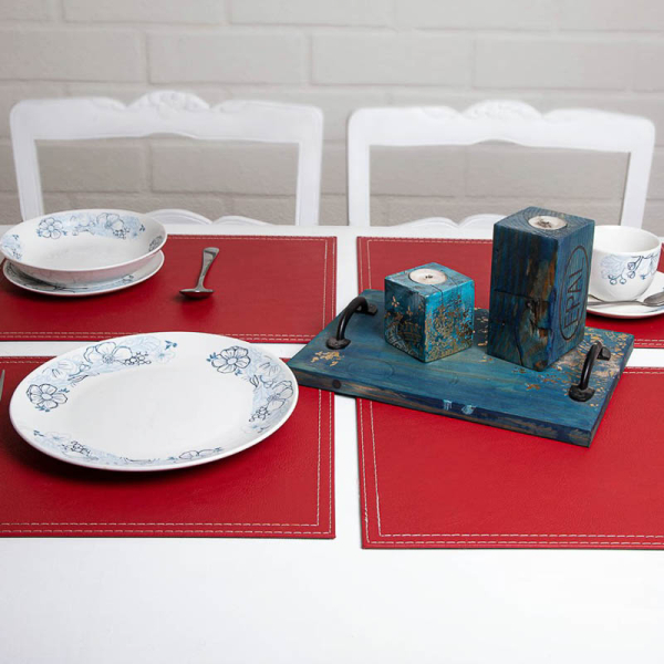 SET 4 INDIVIDUALES ECO CUERO ROJO 