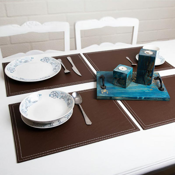 SET 4 INDIV. ECO CUERO CAFE 