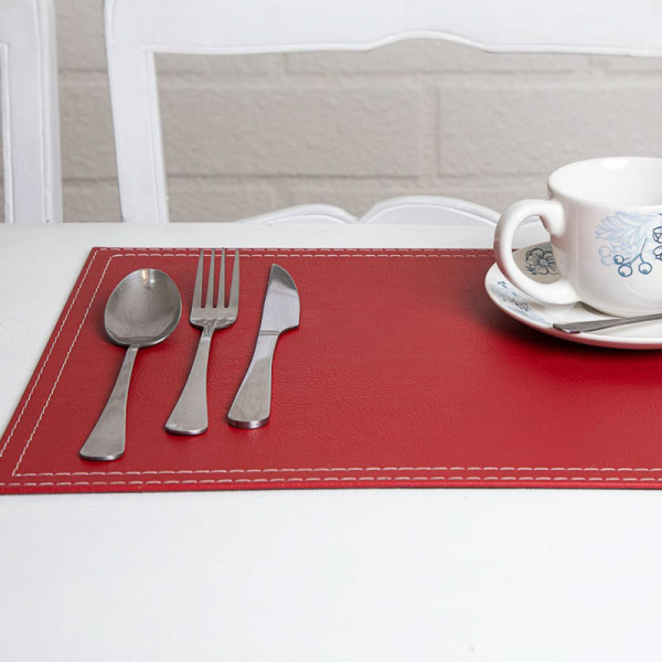 SET 4 INDIVIDUALES ECO CUERO ROJO 