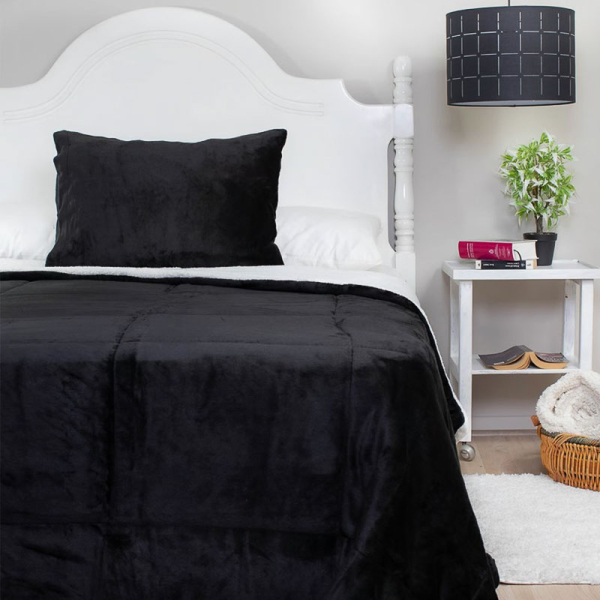 CUBRECAMA SHERPA FLANNEL NEGRO 2.0P 