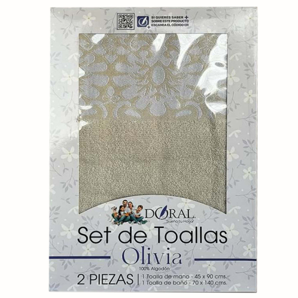 SET TOALLA OLIVIA 2PZ BEIGE 