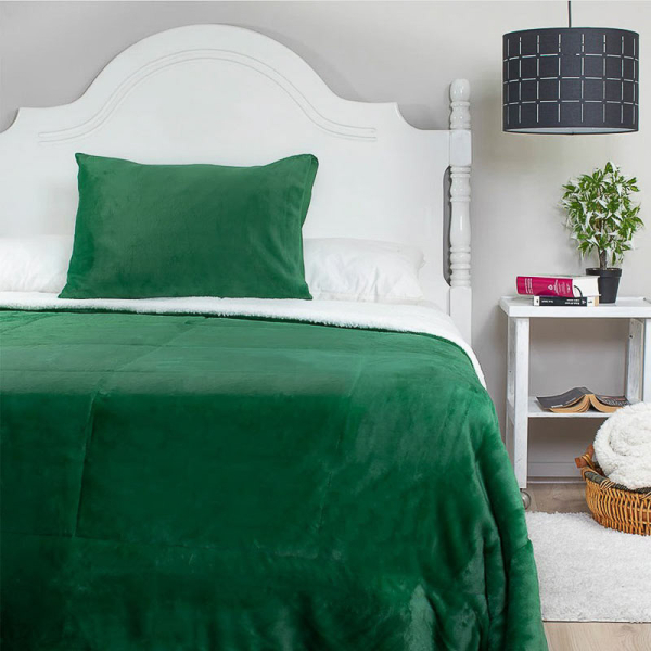 CUBRECAMA SHERPA FLANNEL VERDE 1.5P 