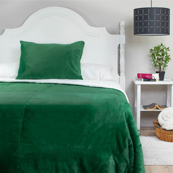 CUBRECAMA SHERPA FLANNEL VERDE 1.5P 