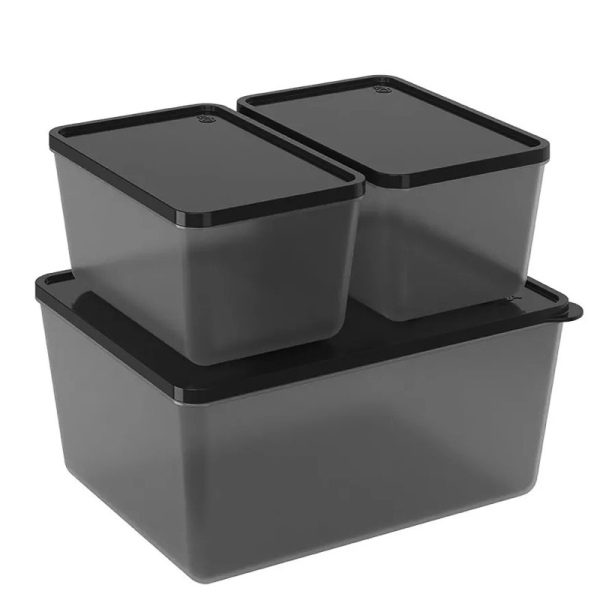 JUEGO 3 POTES 600ML+2.2L NEGRO 