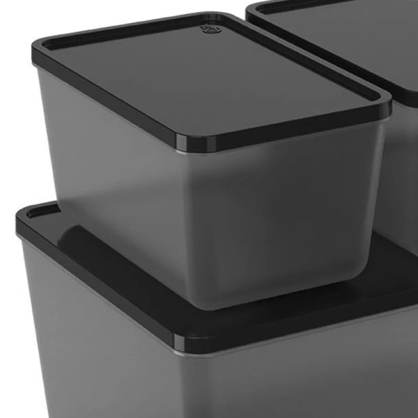 JUEGO 3 POTES 600ML+2.2L NEGRO 