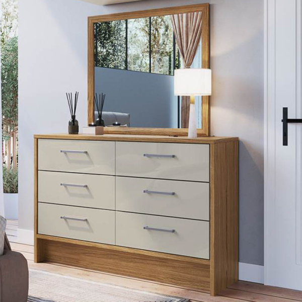 COMODA 6 CAJONES NATUR/CRISTAL 