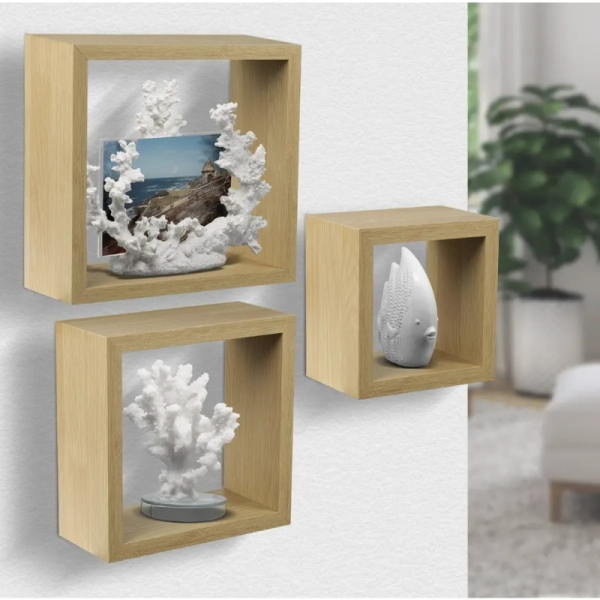 ESTANTE PARED CUADRADO 3 PIEZAS CREMA