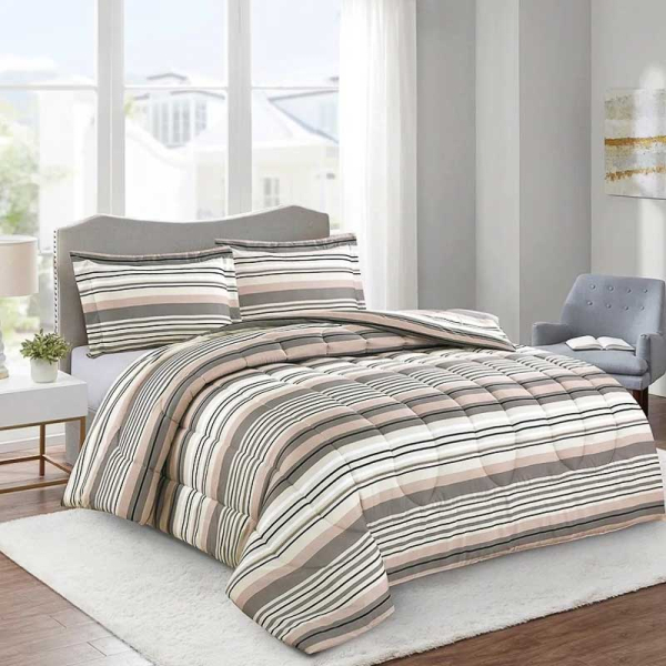 PLUMON MICROFIBRA ESTAMPADO LINEAS GRIS 1.5P 